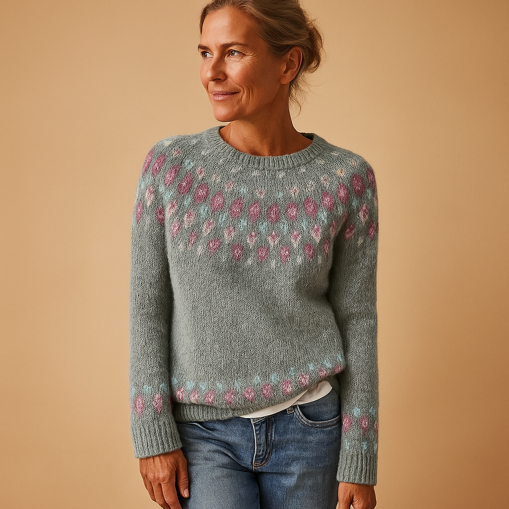 Selina | Wzorzysty Damski Sweter z Okrągłym Dekoltem