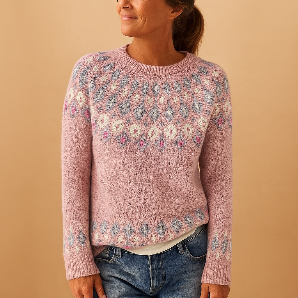 Selina | Wzorzysty Damski Sweter z Okrągłym Dekoltem