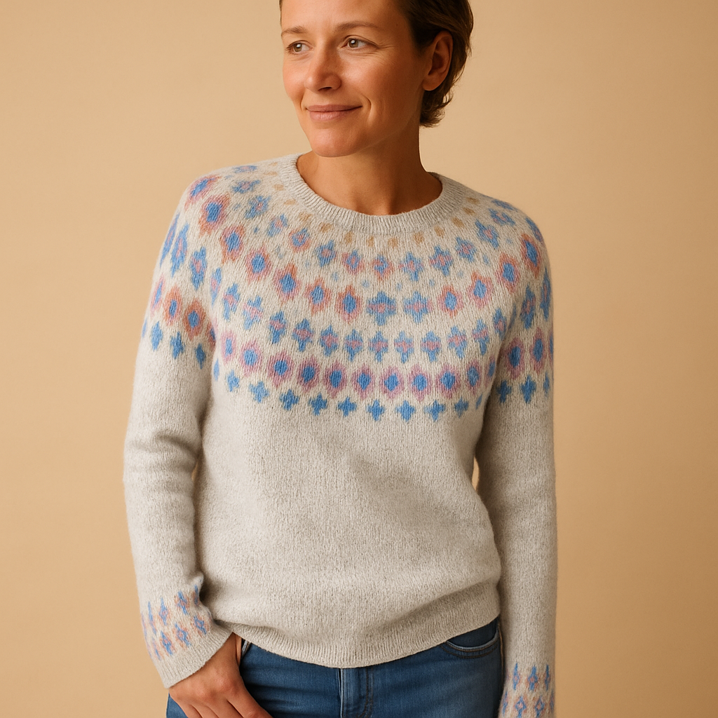 Selina | Wzorzysty Damski Sweter z Okrągłym Dekoltem