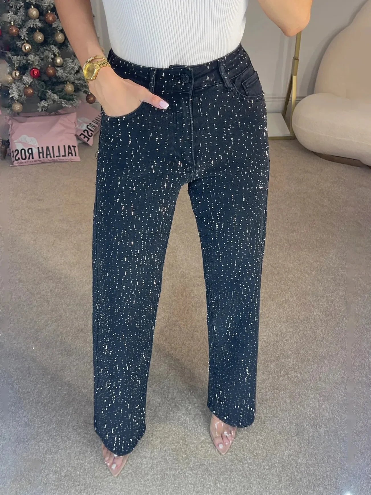 Veerle | Damskie Jeansy Mom w Błyszczącym Stylu