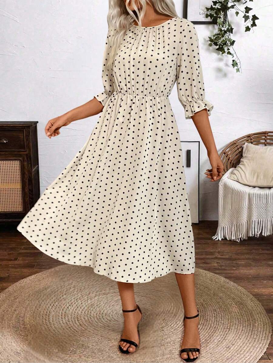 Wiktoria | Elegancka Sukienka Retro z Marszczonym Dekoltem