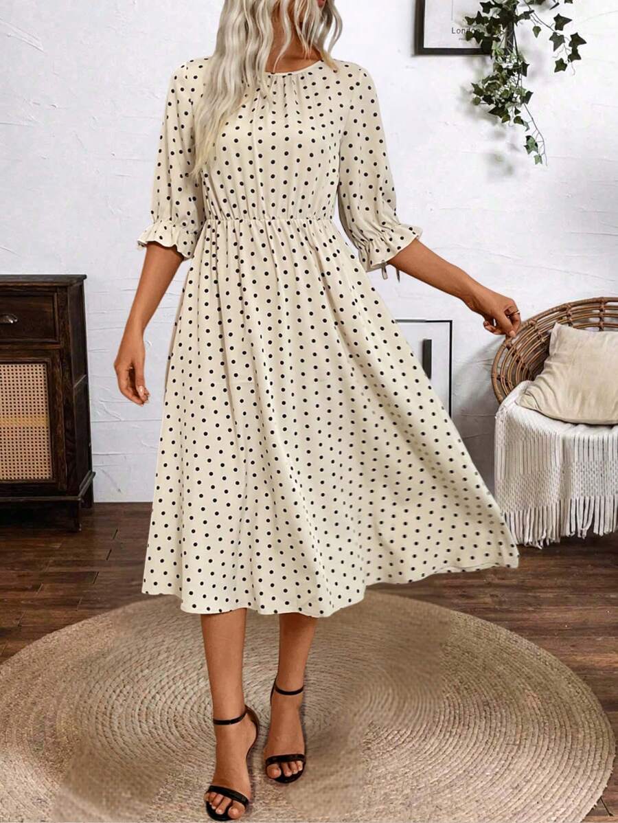 Wiktoria | Elegancka Sukienka Retro z Marszczonym Dekoltem