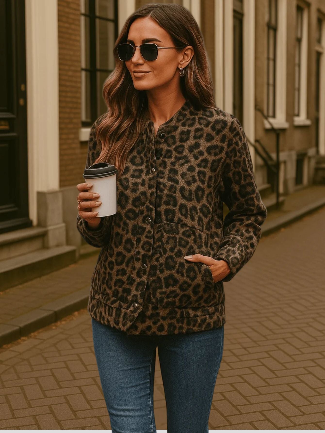 Willow | Kurtka z Wysokim Kołnierzem i Printem w Lamparta