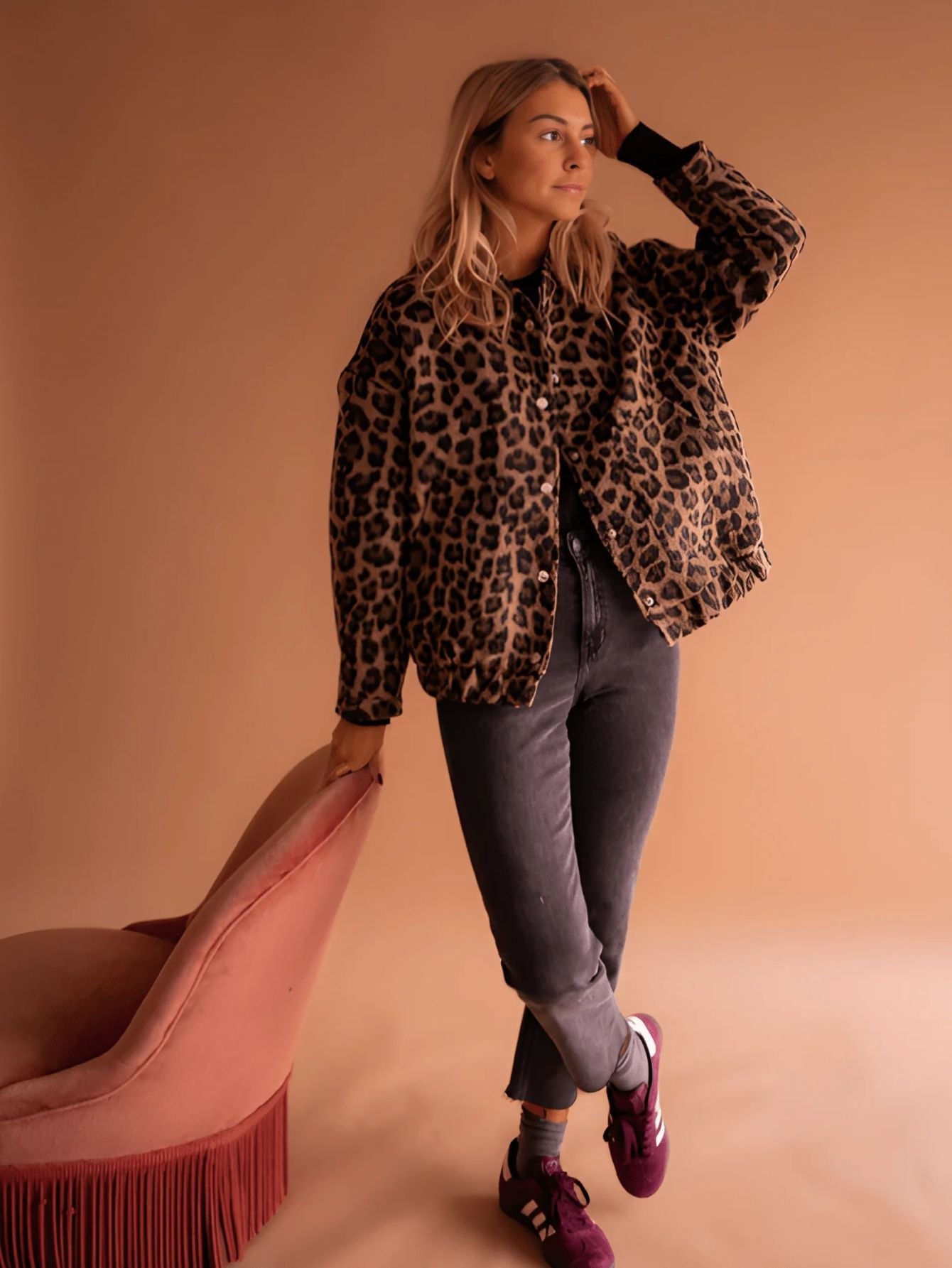 Willow | Kurtka z Wysokim Kołnierzem i Printem w Lamparta