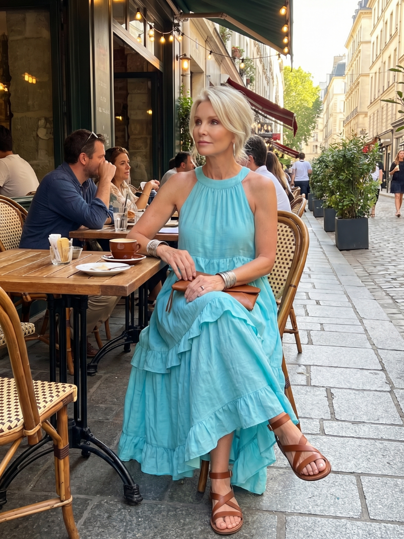 Katia | Sukienka maxi z falbanami na ramiączkach