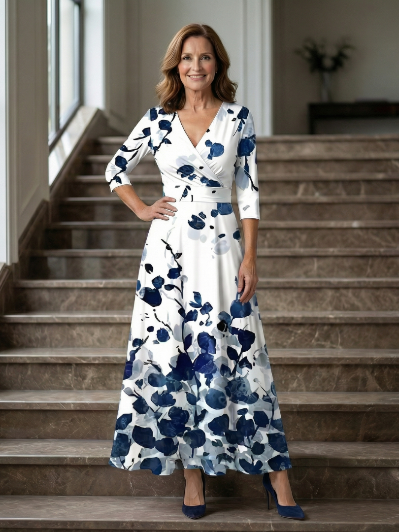 Celine | Midi Sukienka z Krzyżowym Dekoltem