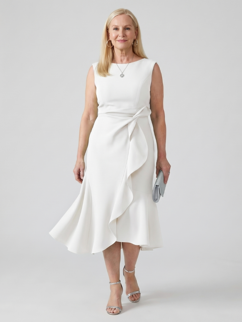 Voren | Prosta Midi Sukienka z Drape