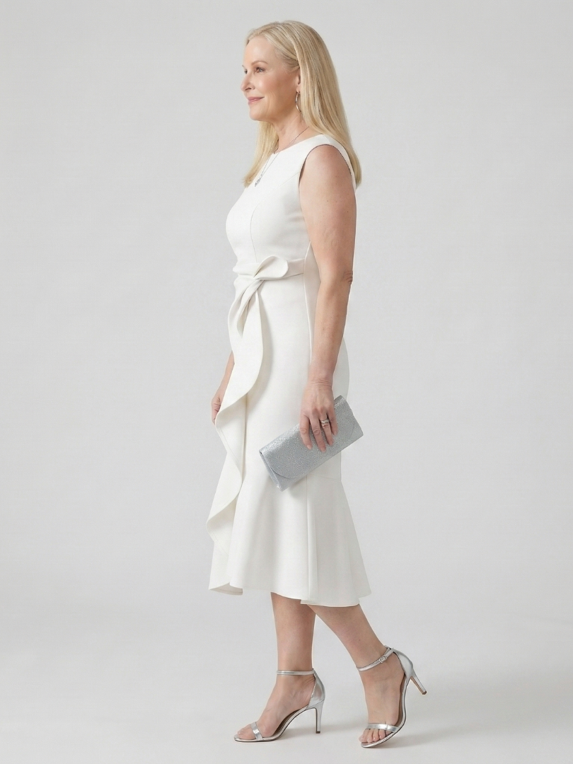 Voren | Prosta Midi Sukienka z Drape
