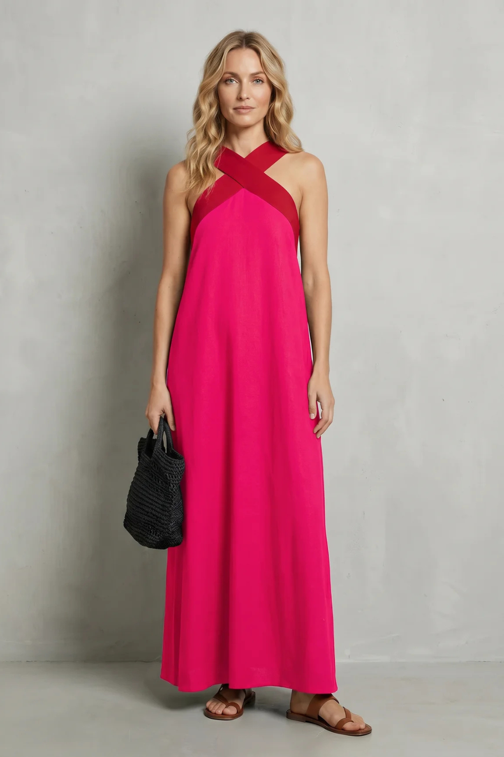 Seravelle – Elegancja z krzyżowym halterem – Sukienka maxi