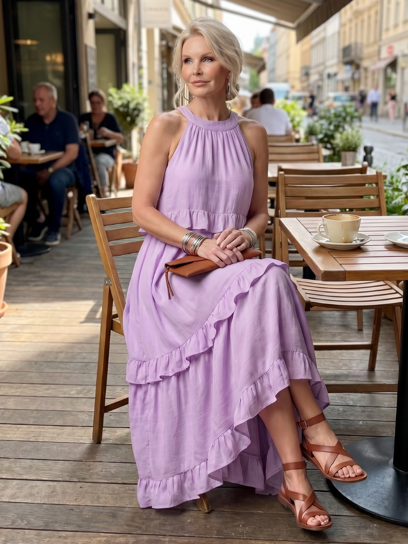 Katia | Sukienka maxi z falbanami na ramiączkach