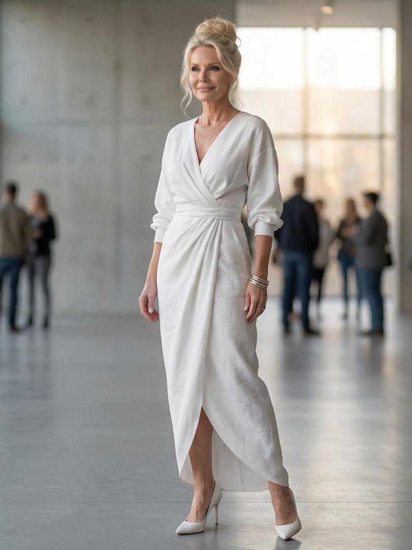 Olympia | Sukienka Maxi z Diagonalnym Drapowaniem