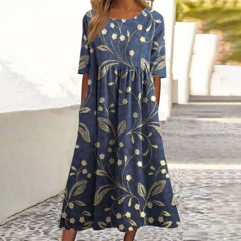 Wendy | Haftowana Sukienka Midi w Stylu Relaxed