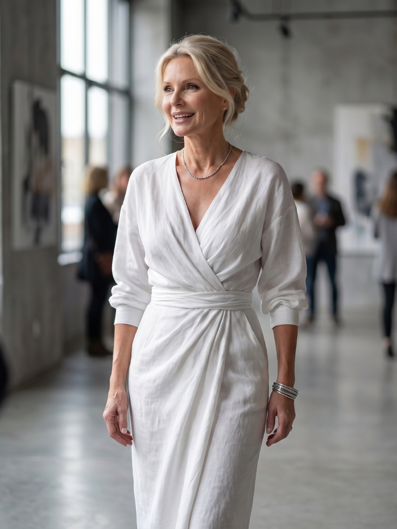 Olympia | Sukienka Maxi z Diagonalnym Drapowaniem
