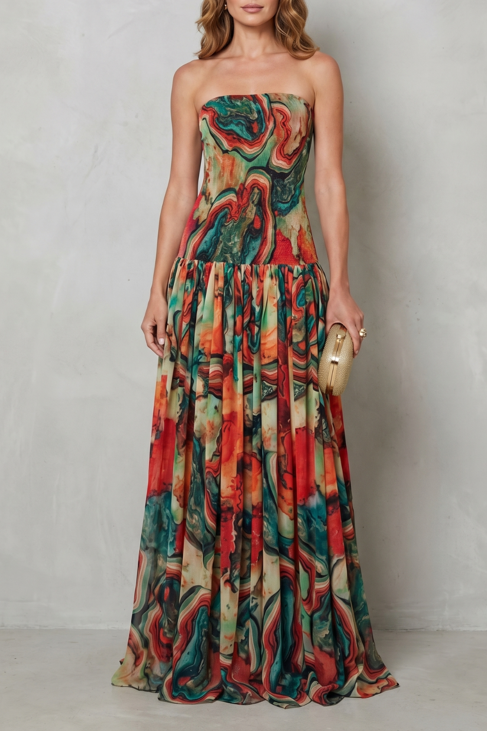 Lavielle – Sukienka maxi z odkrytymi ramionami w print