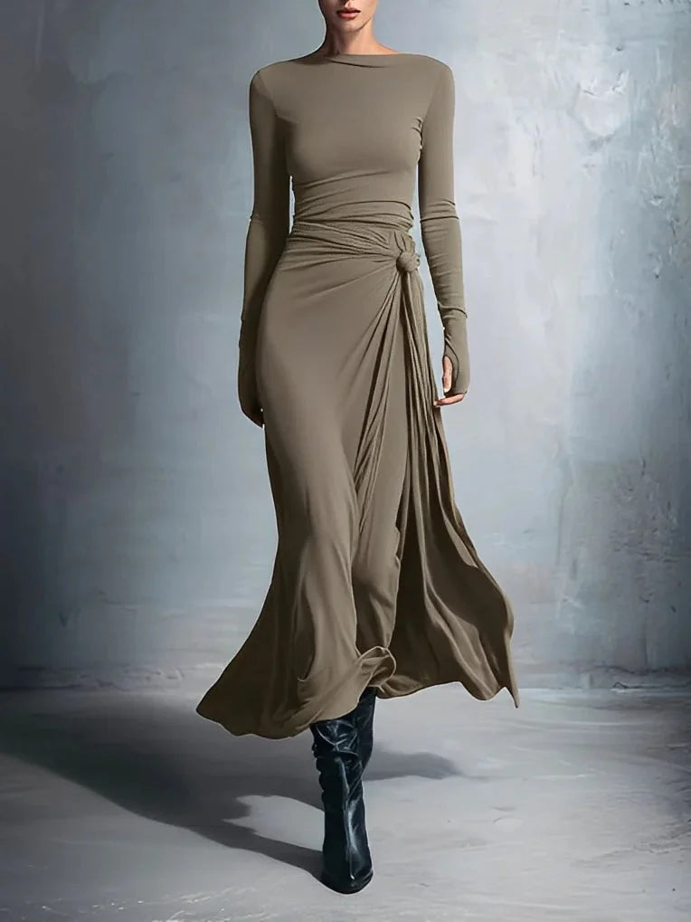 Elegancka Sukienka Maxi z Jersey z Węzłem