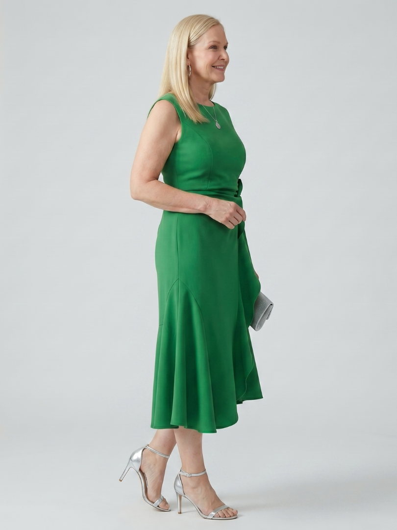 Voren | Prosta Midi Sukienka z Drape