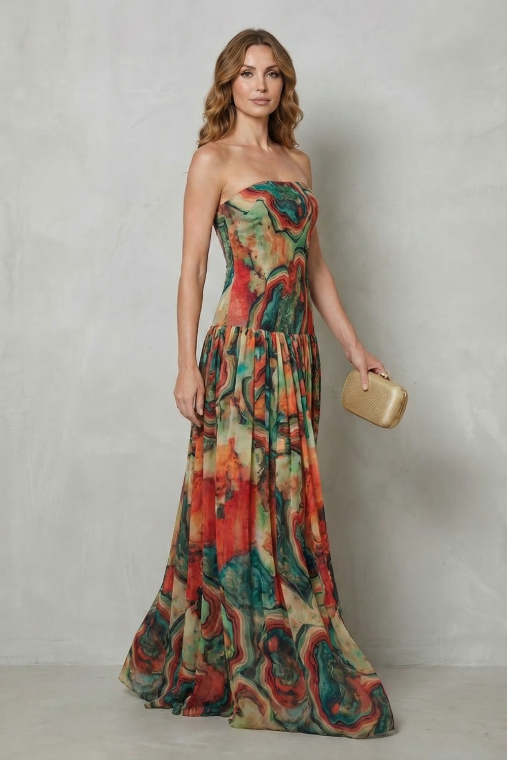 Lavielle – Sukienka maxi z odkrytymi ramionami w print