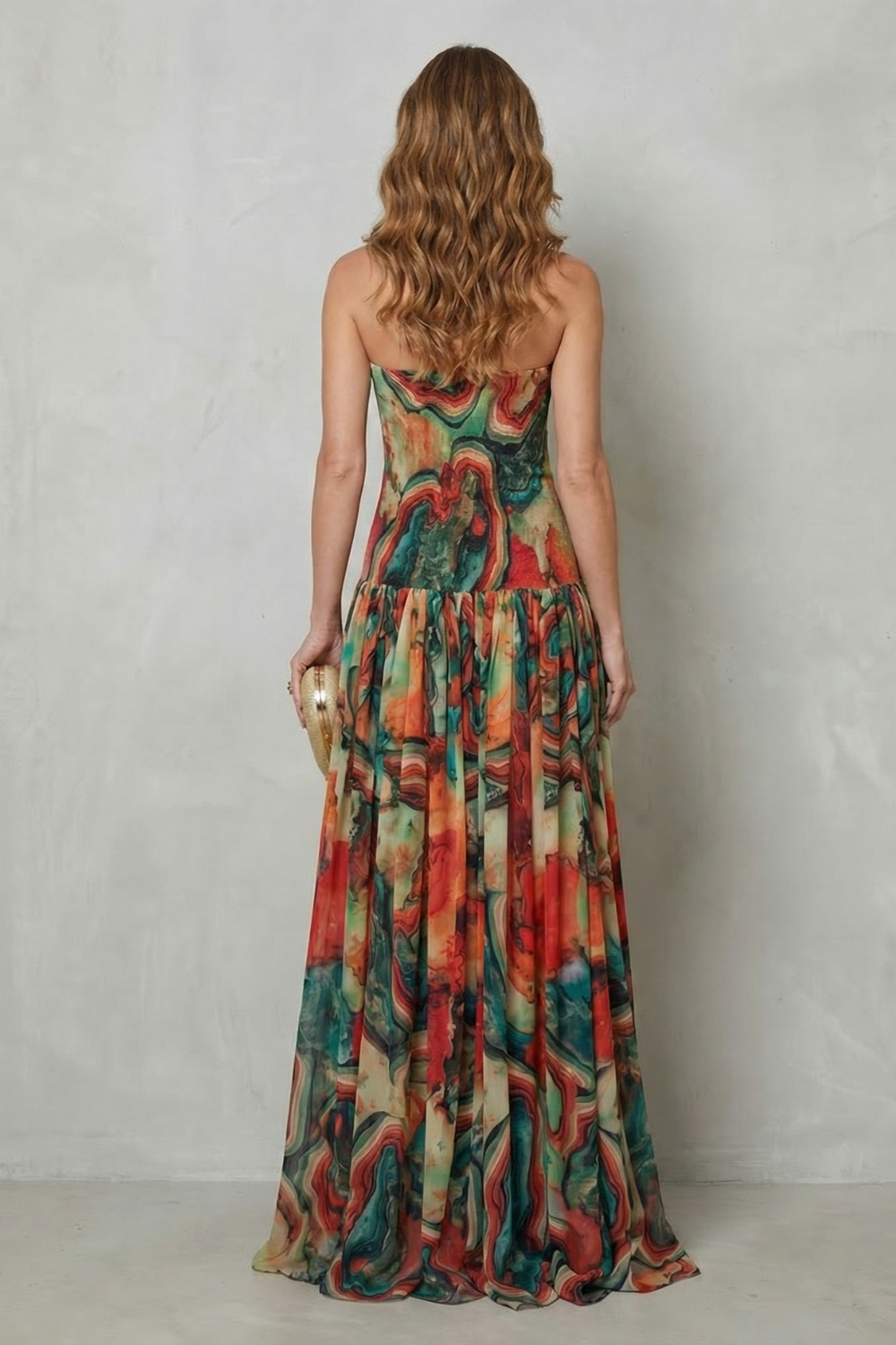 Lavielle – Sukienka maxi z odkrytymi ramionami w print