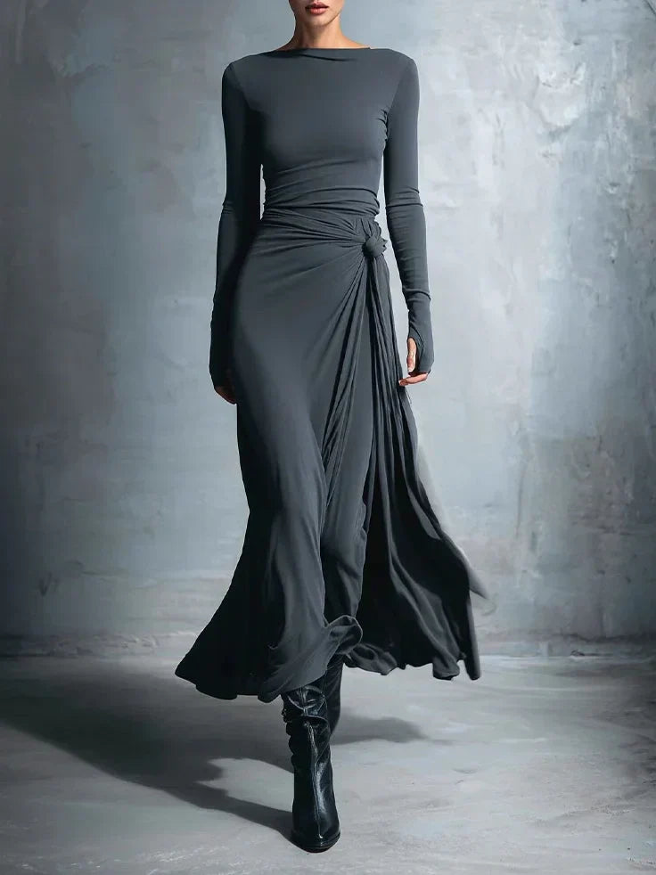 Elegancka Sukienka Maxi z Jersey z Węzłem
