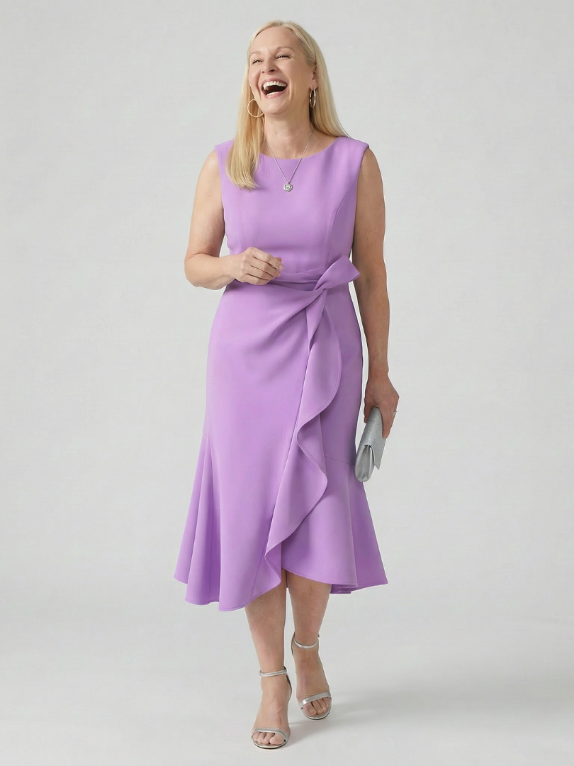 Voren | Prosta Midi Sukienka z Drape