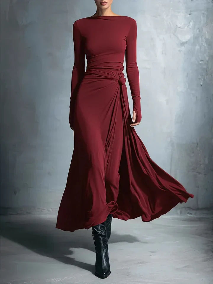 Elegancka Sukienka Maxi z Jersey z Węzłem