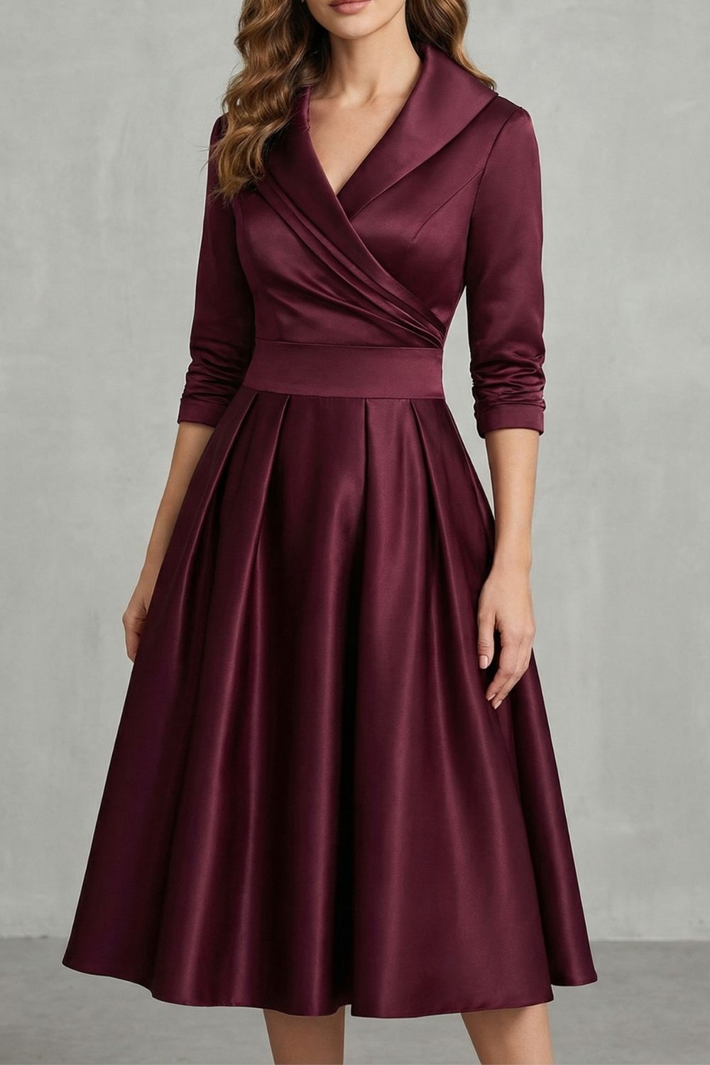 Élodianne – Elegancja z drapowanym kołnierzem – Sukienka midi
