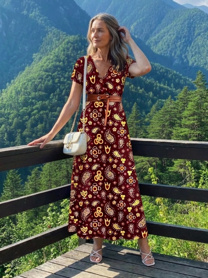 Lyra | Elegancka Kwiatowa Sukienka Midi z Dekoltem w Serek