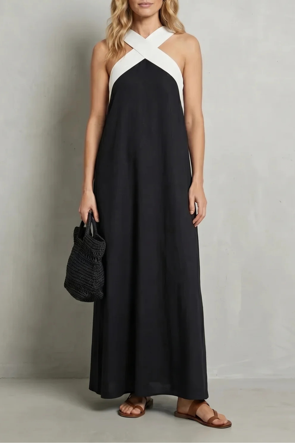 Seravelle – Elegancja z krzyżowym halterem – Sukienka maxi