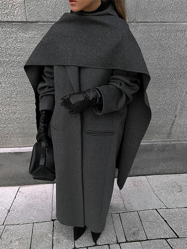 Amalia | Zimowy płaszcz damski retro szary długi