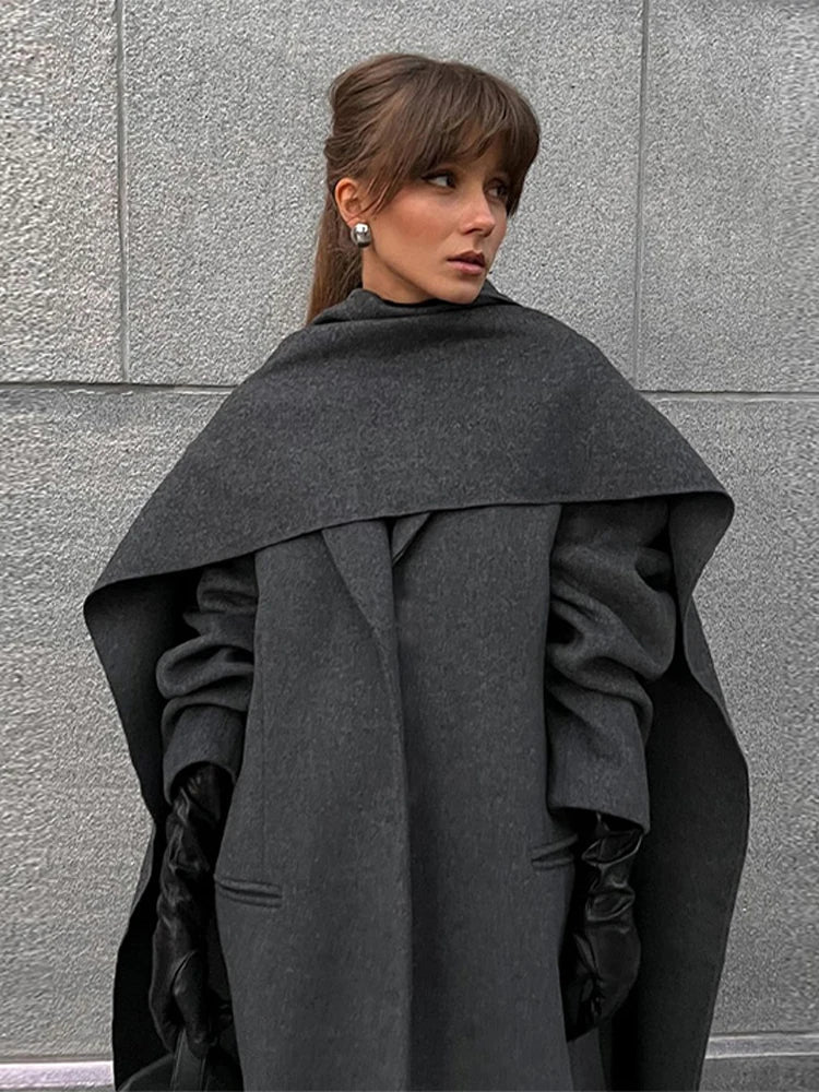 Amalia | Zimowy płaszcz damski retro szary długi