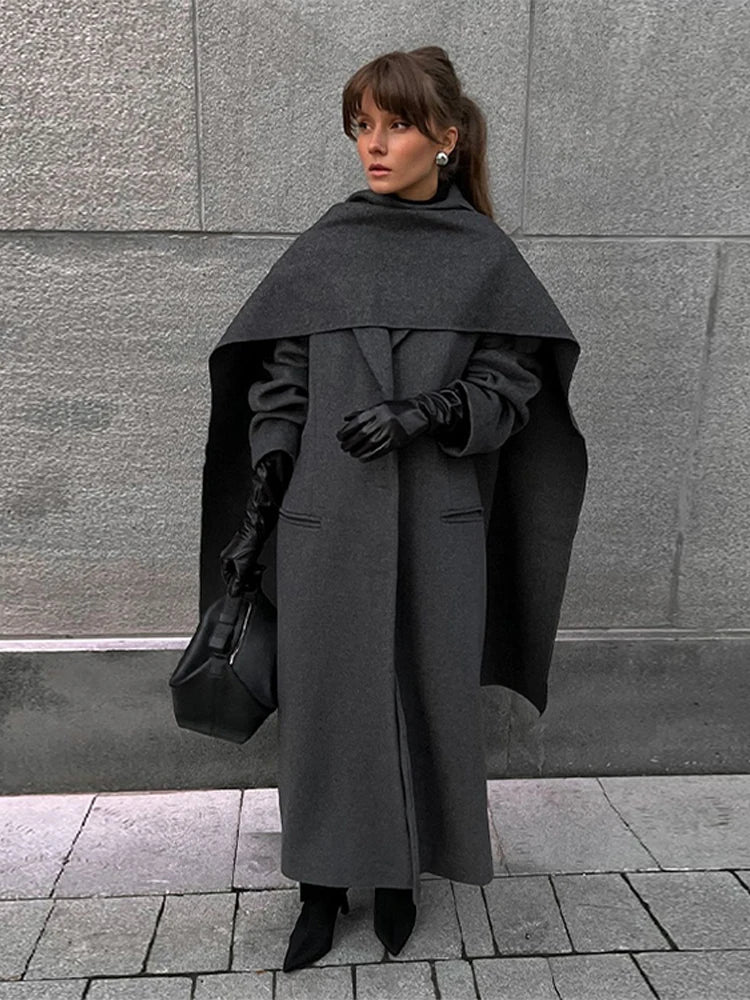 Amalia | Zimowy płaszcz damski retro szary długi