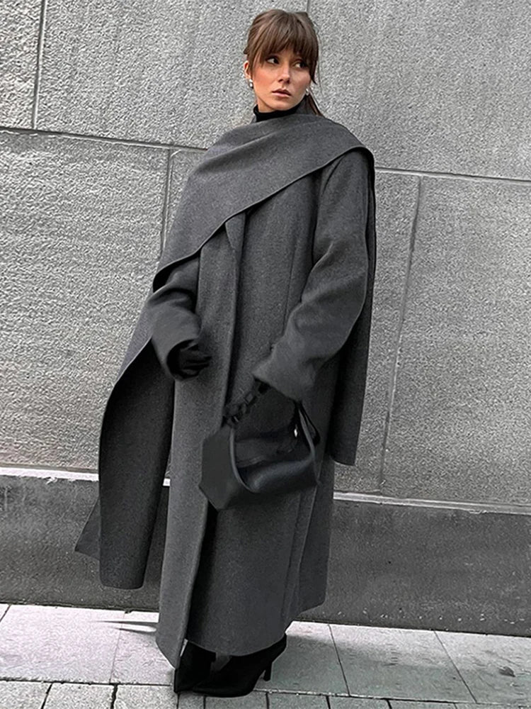 Amalia | Zimowy płaszcz damski retro szary długi