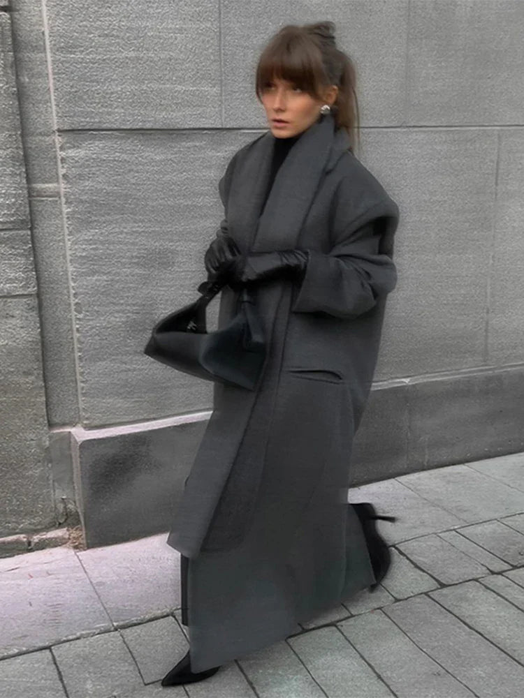 Amalia | Zimowy płaszcz damski retro szary długi