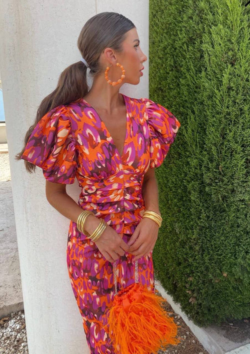 Amelia | Elegancka Midi Sukienka z Wyrazistym Printem