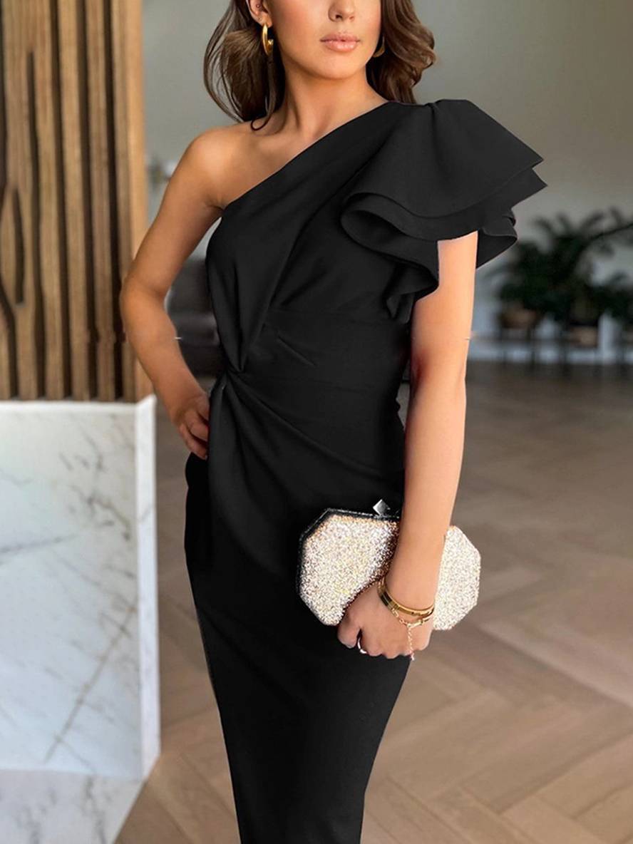 Amelia | Elegancka Suknia Wieczorowa z Falbanami i Wycięciami