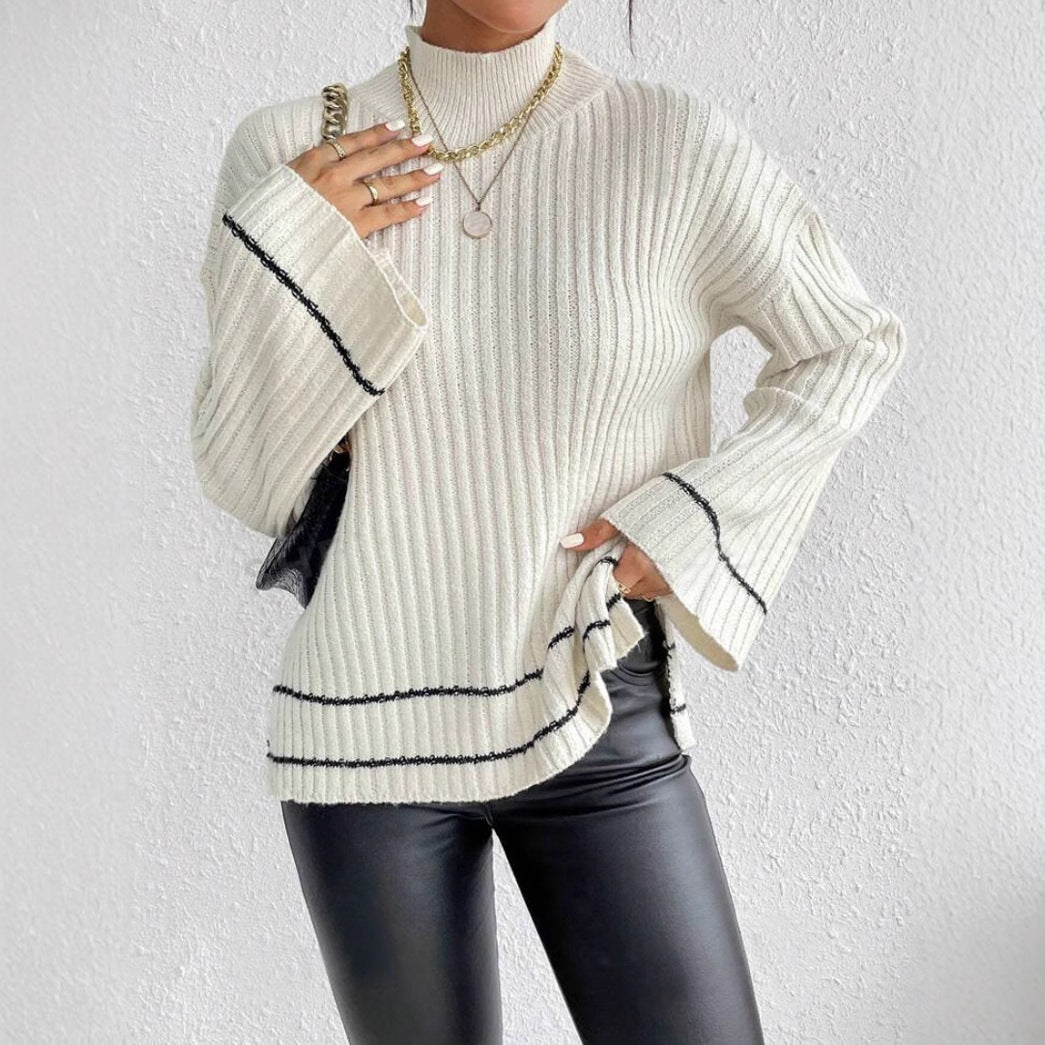 Amy | Damski Sweter z Golfem Prążkowany