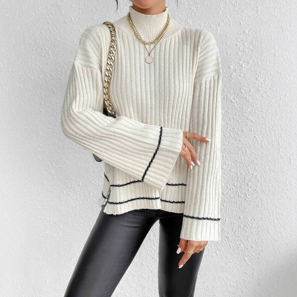 Amy | Damski Sweter z Golfem Prążkowany
