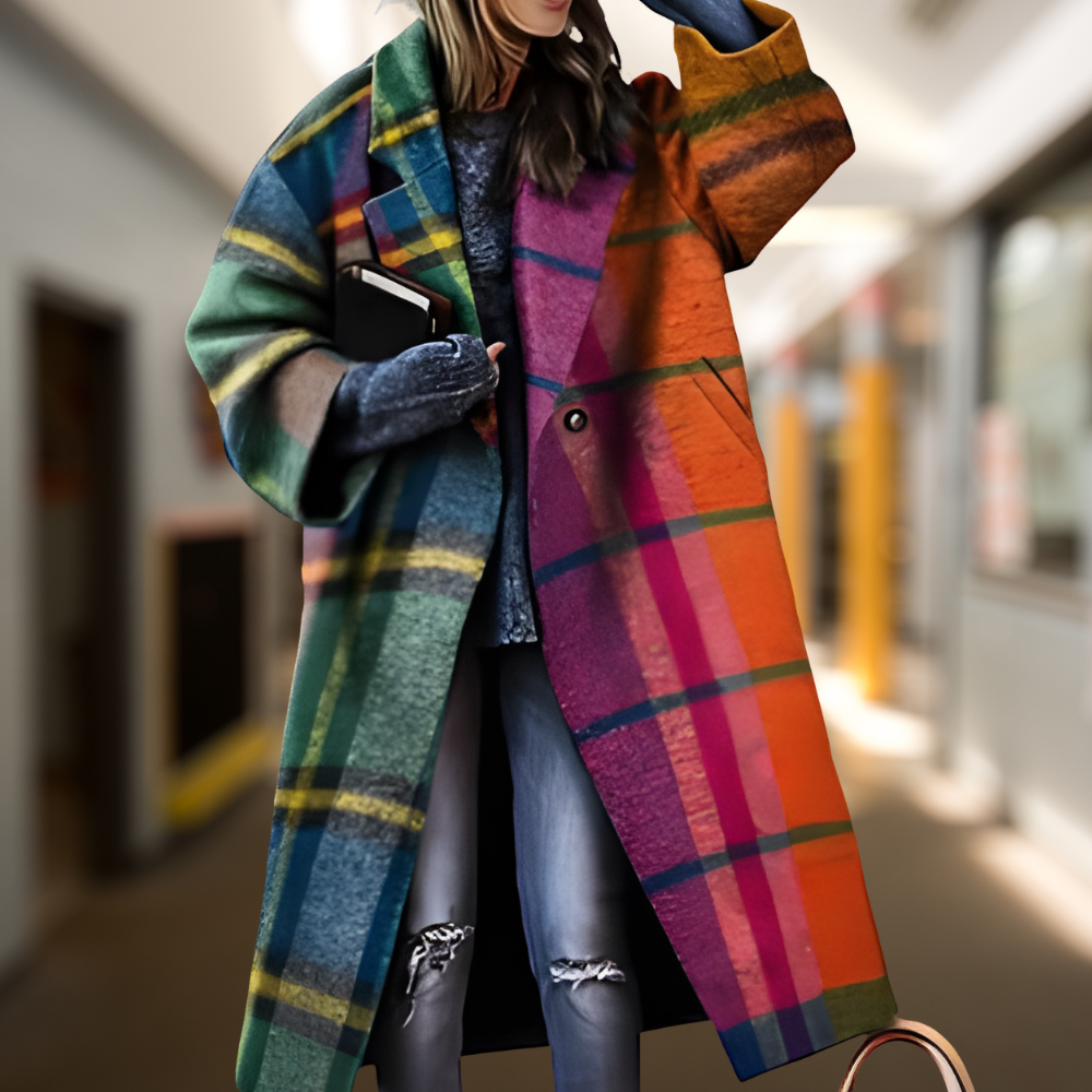 Aria | Elegancki Długi Płaszcz z Wełny w Żywych Kolorach