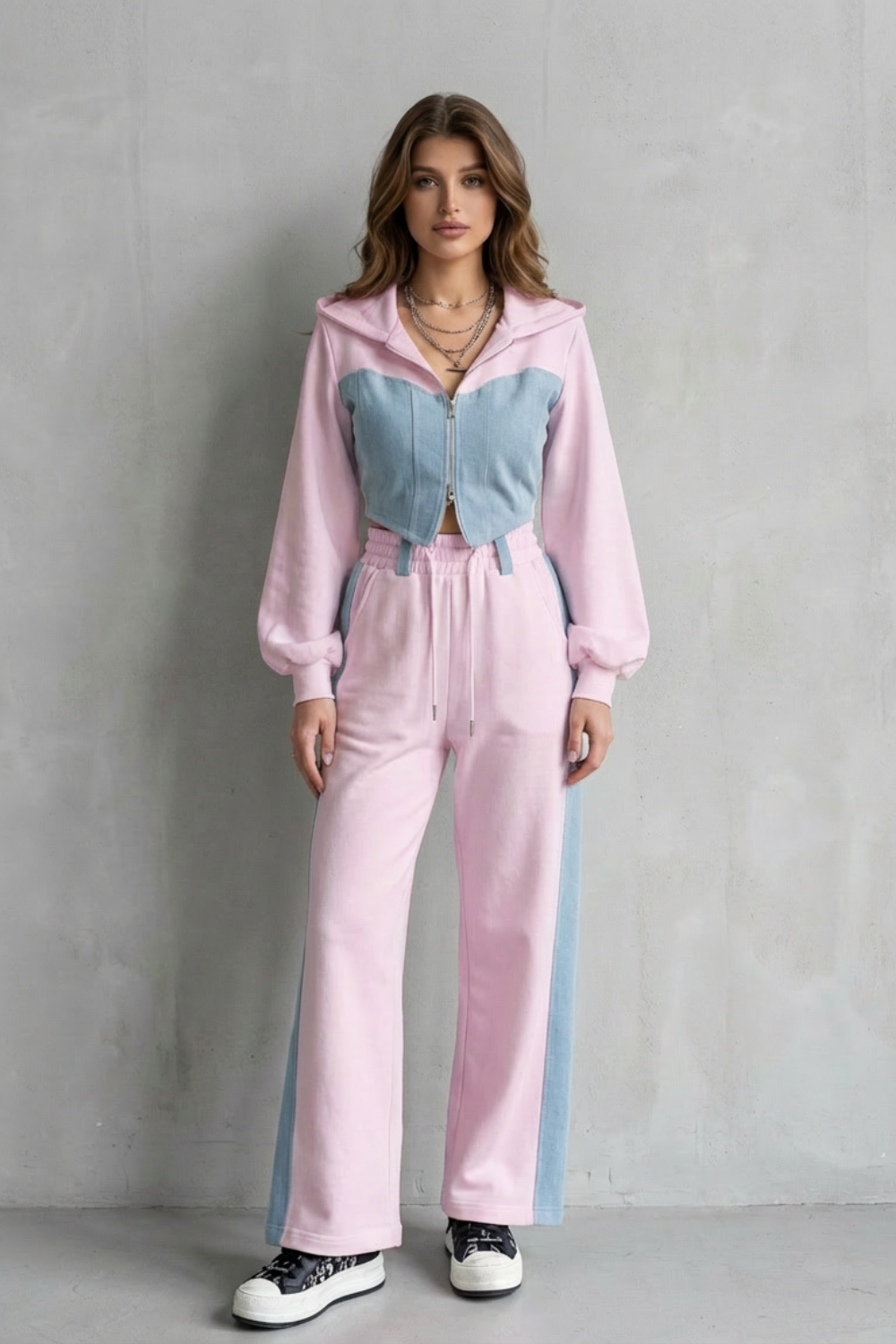 Arlo – Denim Splice – Zestaw z dwuczęściowym hoodie i spodniami dresowymi
