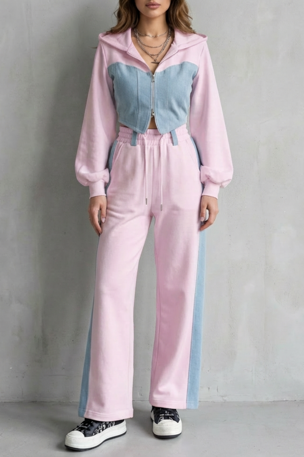 Arlo – Denim Splice – Zestaw z dwuczęściowym hoodie i spodniami dresowymi