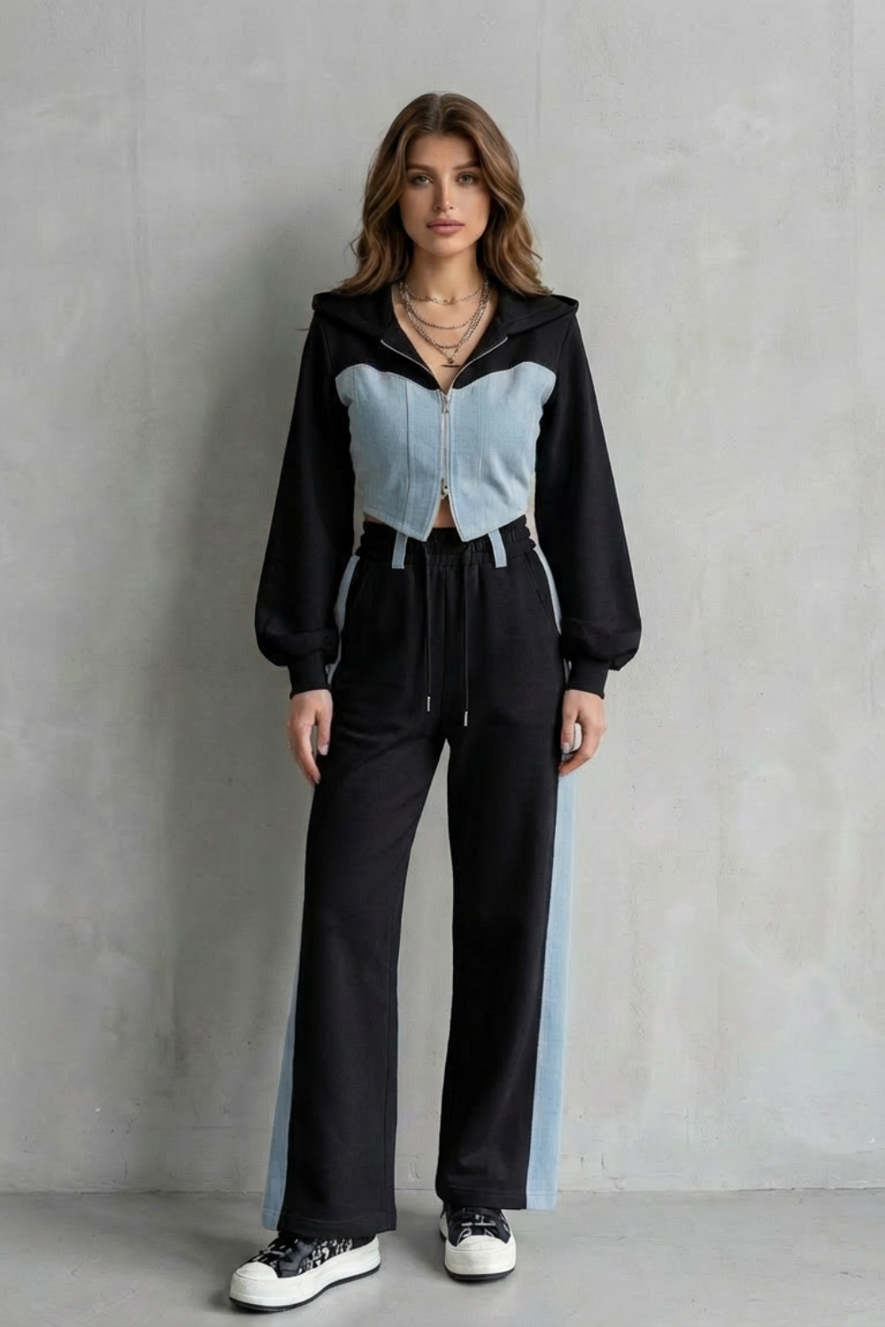 Arlo – Denim Splice – Zestaw z dwuczęściowym hoodie i spodniami dresowymi