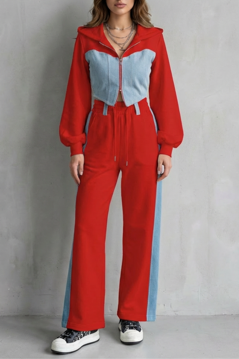 Arlo – Denim Splice – Zestaw z dwuczęściowym hoodie i spodniami dresowymi