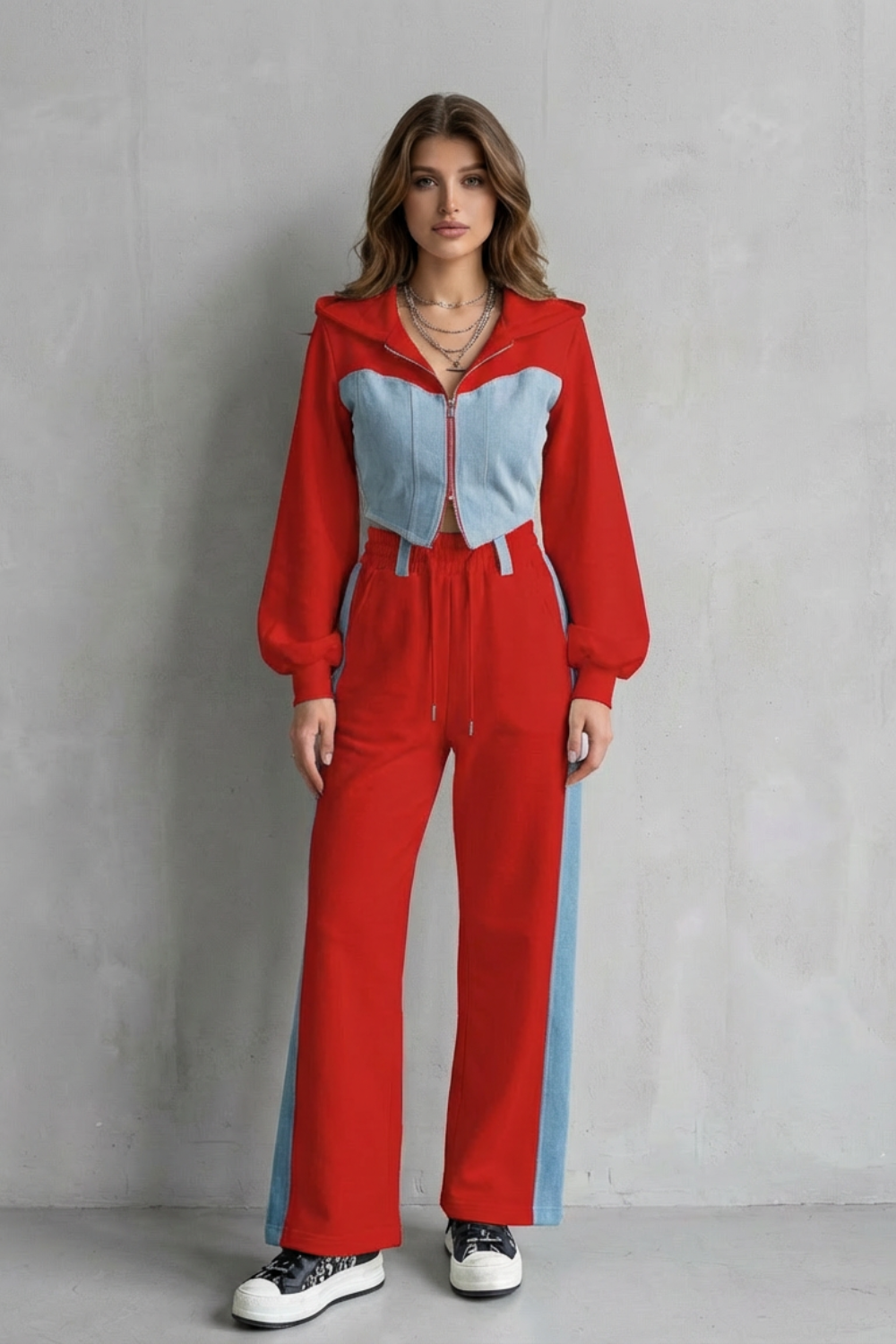 Arlo – Denim Splice – Zestaw z dwuczęściowym hoodie i spodniami dresowymi
