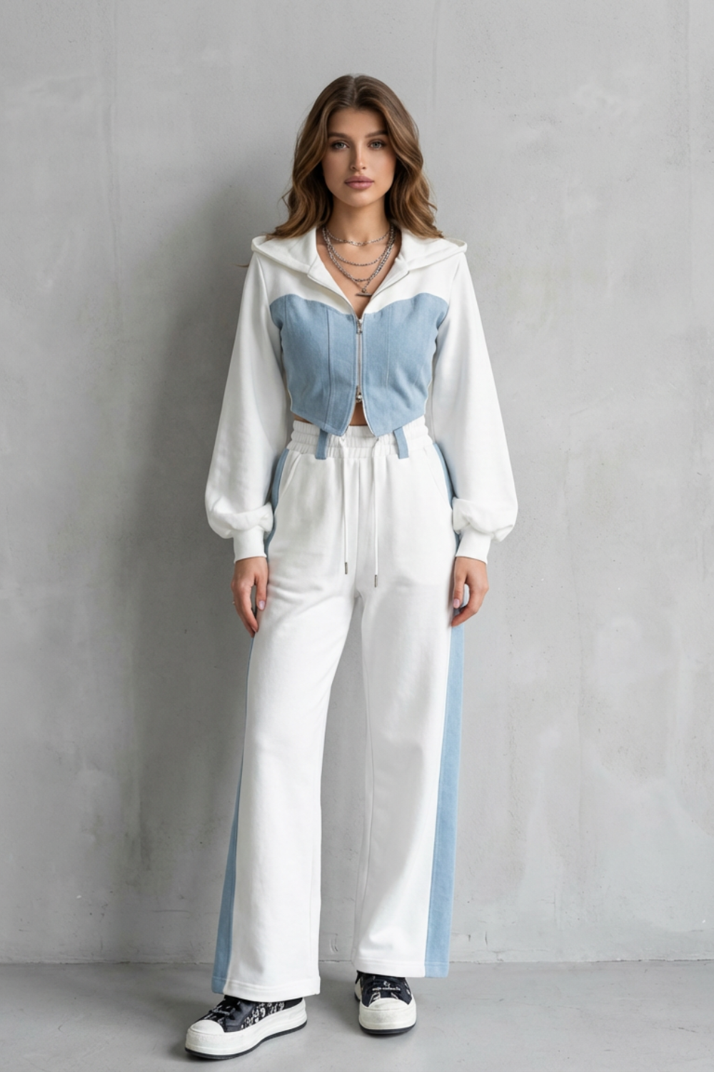 Arlo – Denim Splice – Zestaw z dwuczęściowym hoodie i spodniami dresowymi
