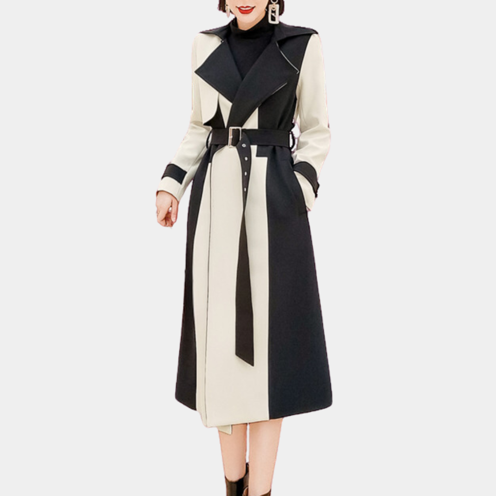 Arwen | kurtka zimowa damska stylowa beżowa z paskiem elegancka długa Chicveo