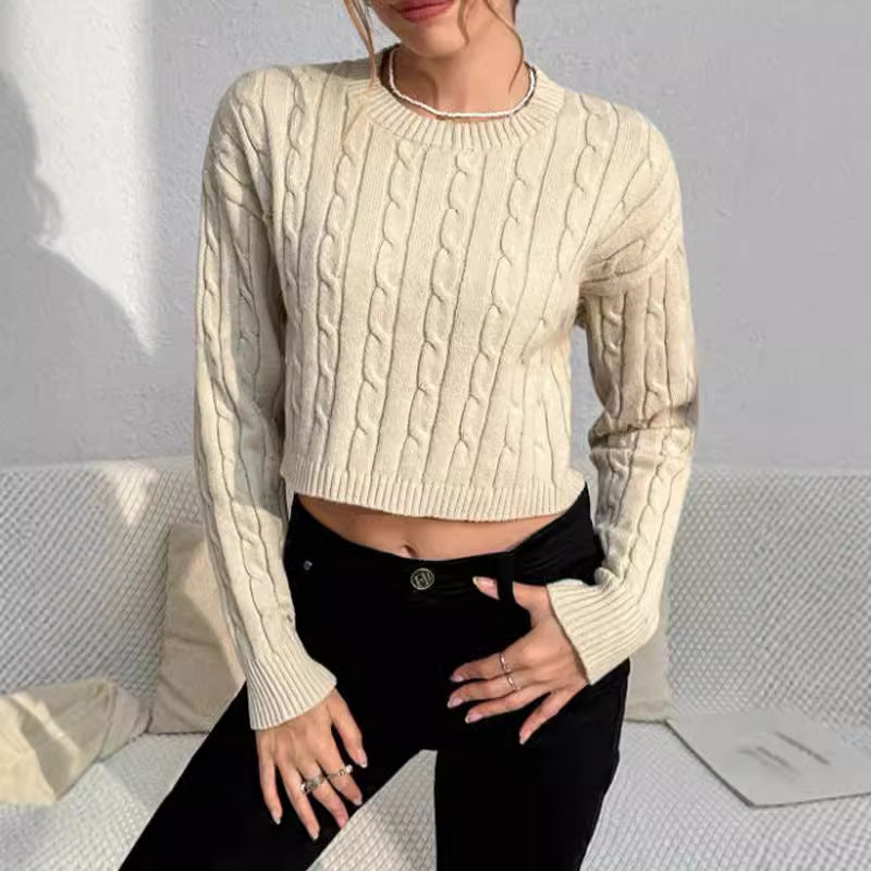 Ava | Damski Krótki Sweter z Warkoczowym Wzorem