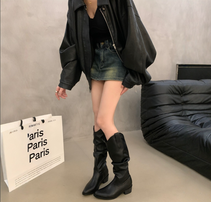 Brynn | Kobiece Kozaki Do Kolan - Luźny Cholewka Zakładana z Niskim Słupkiem