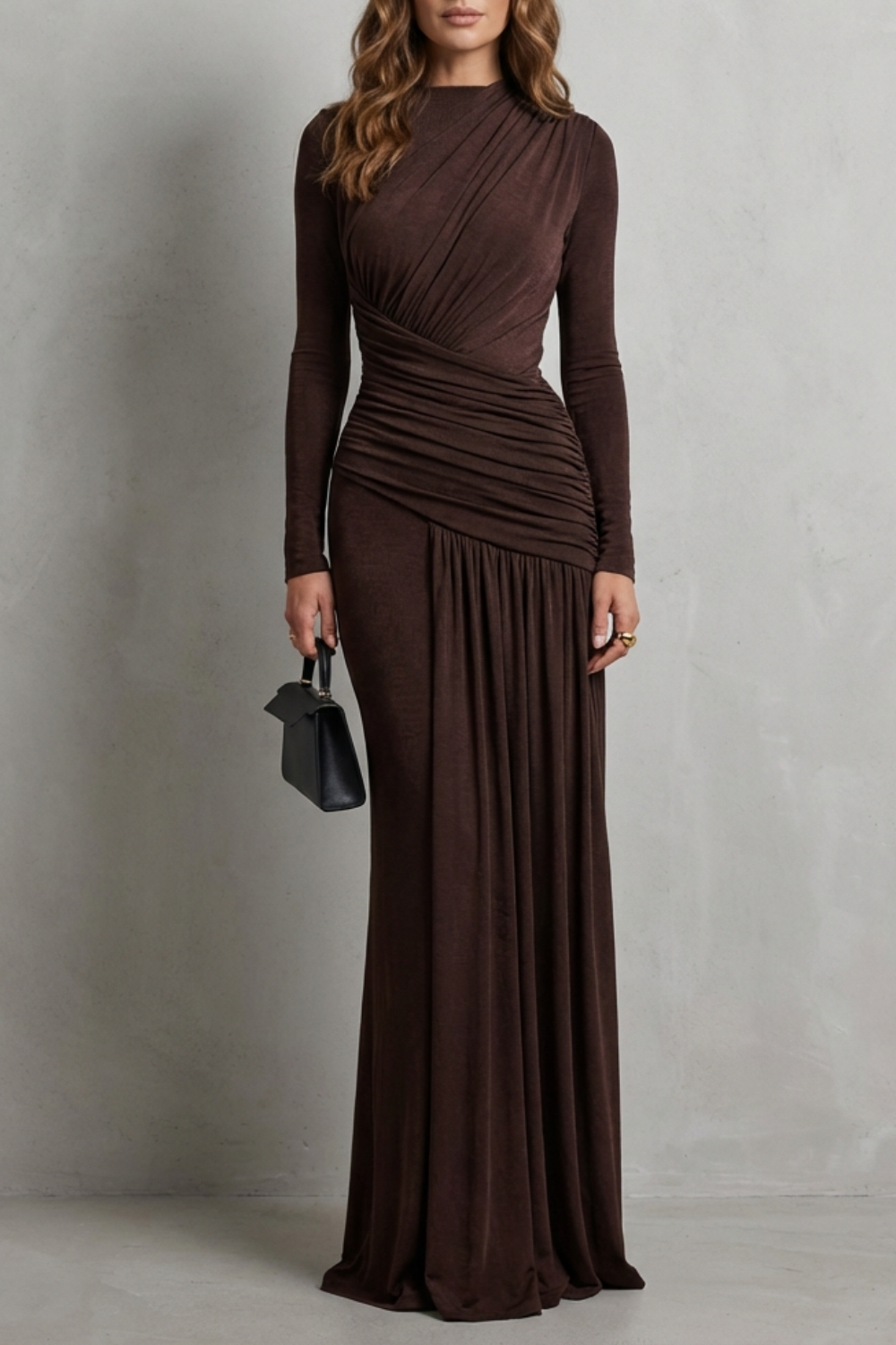 Celeste – Maxi Sukienka z Drapowaniami i Faldami – Elegancka Sylwetka
