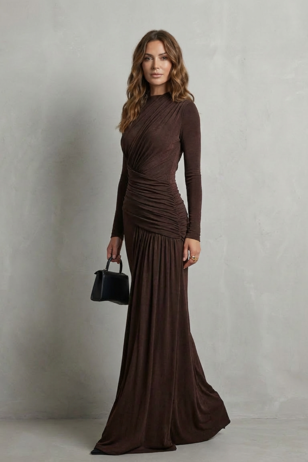Celeste – Maxi Sukienka z Drapowaniami i Faldami – Elegancka Sylwetka