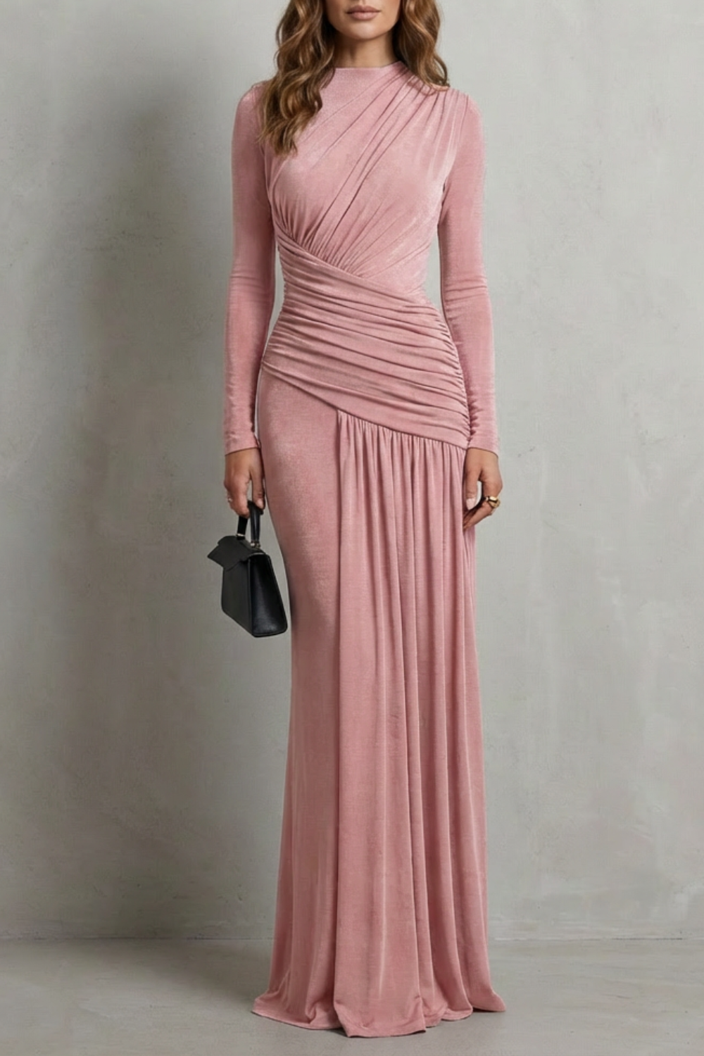 Celeste – Maxi Sukienka z Drapowaniami i Faldami – Elegancka Sylwetka